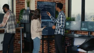 Desenvolvedores analisando código